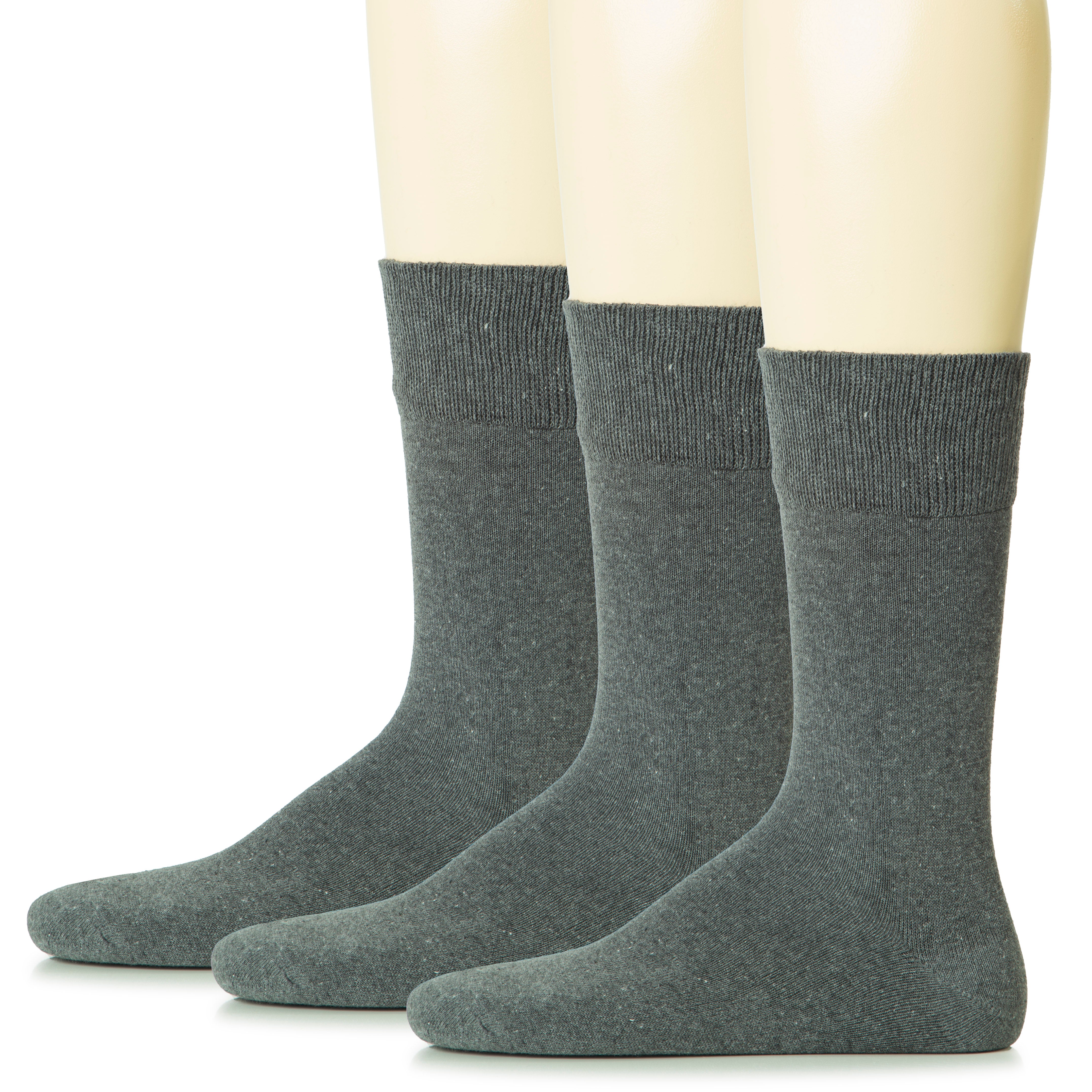 Hugh Ugoli Men Cotton Dress Socks XL / L / M / S Sizes, 3 Pairs | Shoe Size:10-13 | Gray